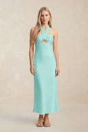 Halter Keyhole Sheath Midi Bridesmaid Dress in Aqua - KISS BRIDAL Bridesmaid Dresses