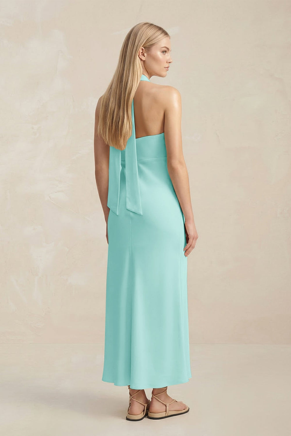 Halter Keyhole Sheath Midi Bridesmaid Dress in Aqua - KISS BRIDAL Bridesmaid Dresses