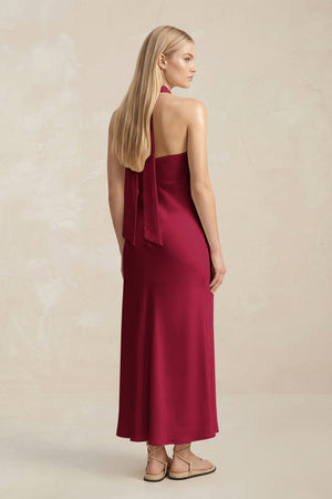 Halter Keyhole Sheath Midi Bridesmaid Dress in Berry - KISS BRIDAL Bridesmaid Dresses