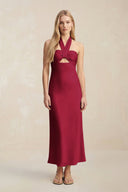 Halter Keyhole Sheath Midi Bridesmaid Dress in Berry - KISS BRIDAL Bridesmaid Dresses