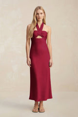 Halter Keyhole Sheath Midi Bridesmaid Dress in Berry - KISS BRIDAL Bridesmaid Dresses