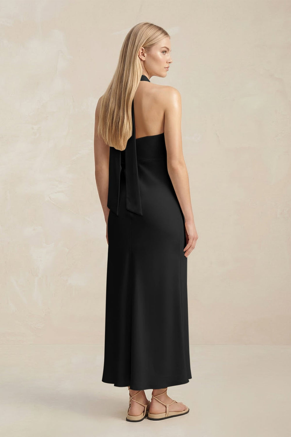 Halter Keyhole Sheath Midi Bridesmaid Dress in Black - KISS BRIDAL Bridesmaid Dresses