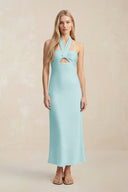 Halter Keyhole Sheath Midi Bridesmaid Dress in Bleached Aqua - KISS BRIDAL Bridesmaid Dresses