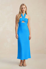 Halter Keyhole Sheath Midi Bridesmaid Dress in Blue Jay - KISS BRIDAL Bridesmaid Dresses