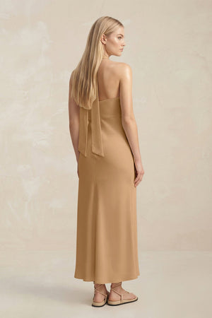 Halter Keyhole Sheath Midi Bridesmaid Dress in Bronzer - KISS BRIDAL Bridesmaid Dresses