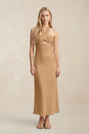 Halter Keyhole Sheath Midi Bridesmaid Dress in Bronzer - KISS BRIDAL Bridesmaid Dresses