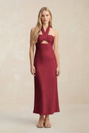 Halter Keyhole Sheath Midi Bridesmaid Dress in Burgundy - KISS BRIDAL Bridesmaid Dresses