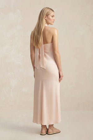 Halter Keyhole Sheath Midi Bridesmaid Dress in Buttercream - KISS BRIDAL Bridesmaid Dresses