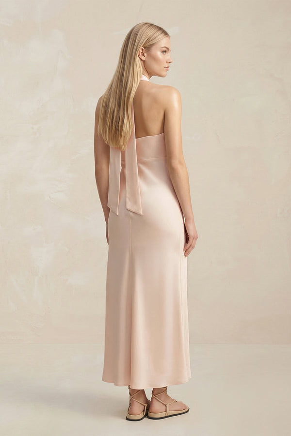 Halter Keyhole Sheath Midi Bridesmaid Dress in Buttercream - KISS BRIDAL Bridesmaid Dresses
