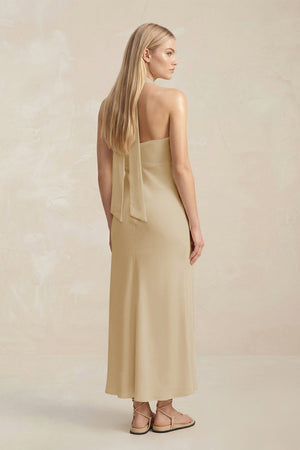 Halter Keyhole Sheath Midi Bridesmaid Dress in Champagne - KISS BRIDAL Bridesmaid Dresses