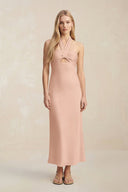 Halter Keyhole Sheath Midi Bridesmaid Dress in Champagne Rose - KISS BRIDAL Bridesmaid Dresses