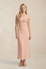 Halter Keyhole Sheath Midi Bridesmaid Dress in Champagne Rose - KISS BRIDAL Bridesmaid Dresses