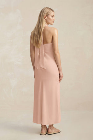 Halter Keyhole Sheath Midi Bridesmaid Dress in Champagne Rose - KISS BRIDAL Bridesmaid Dresses