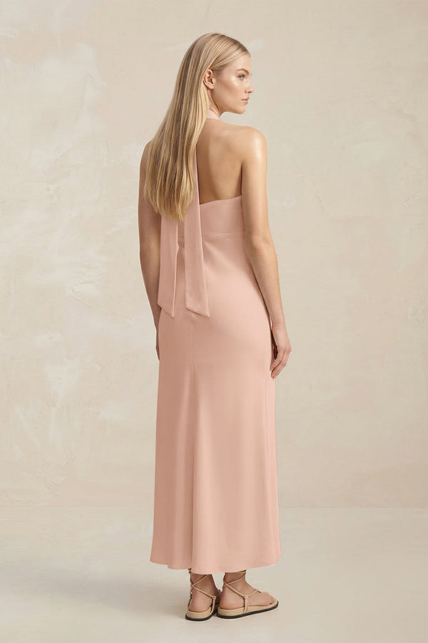 Halter Keyhole Sheath Midi Bridesmaid Dress in Champagne Rose - KISS BRIDAL Bridesmaid Dresses