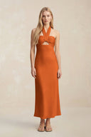 Halter Keyhole Sheath Midi Bridesmaid Dress in Cinnamon - KISS BRIDAL Bridesmaid Dresses