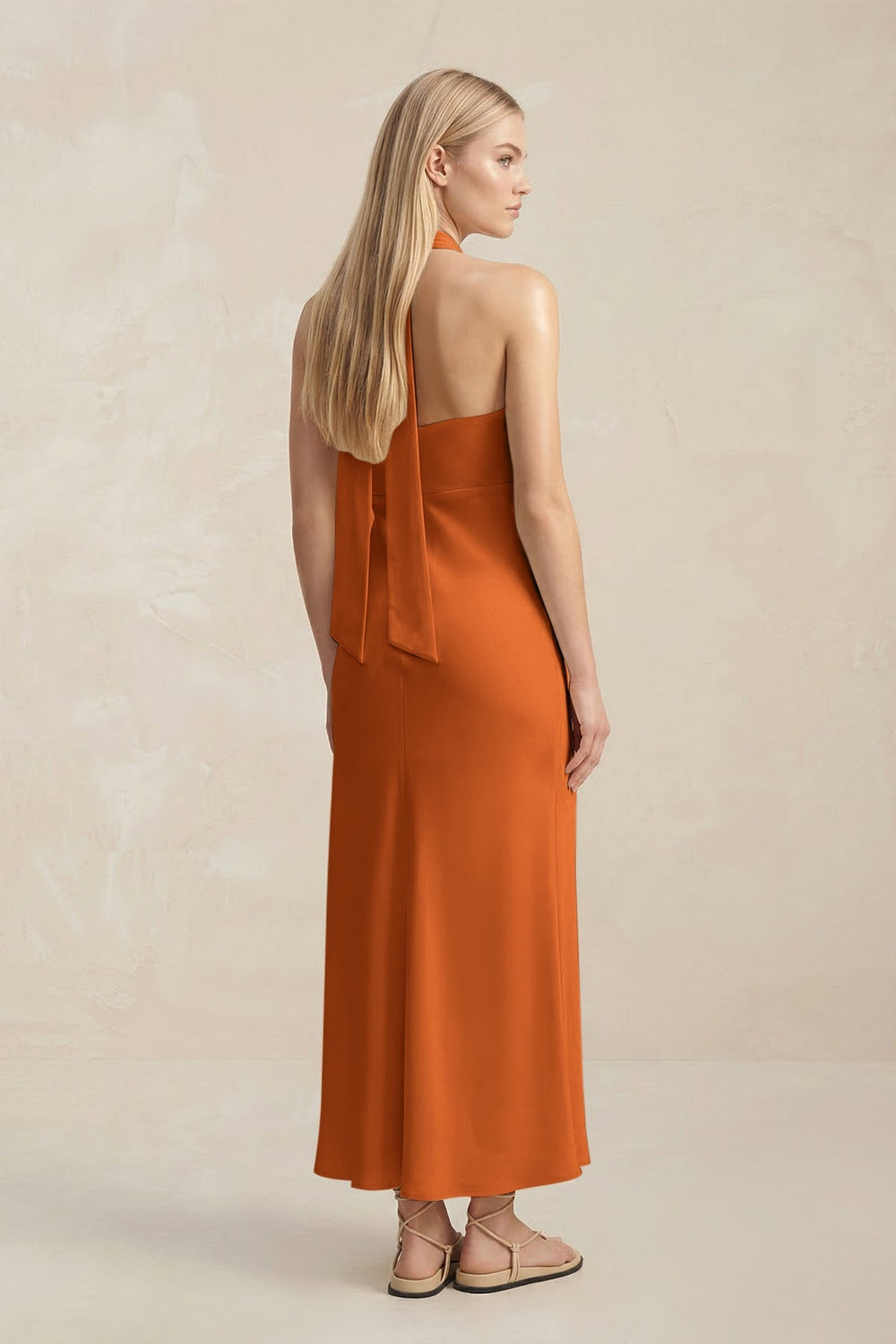 Halter Keyhole Sheath Midi Bridesmaid Dress in Cinnamon - KISS BRIDAL Bridesmaid Dresses