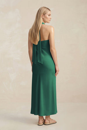 Halter Keyhole Sheath Midi Bridesmaid Dress in Dark Green - KISS BRIDAL Bridesmaid Dresses