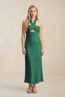 Halter Keyhole Sheath Midi Bridesmaid Dress in Dark Green - KISS BRIDAL Bridesmaid Dresses