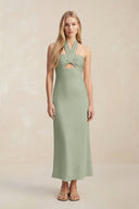 Halter Keyhole Sheath Midi Bridesmaid Dress in Dove Gray - KISS BRIDAL Bridesmaid Dresses