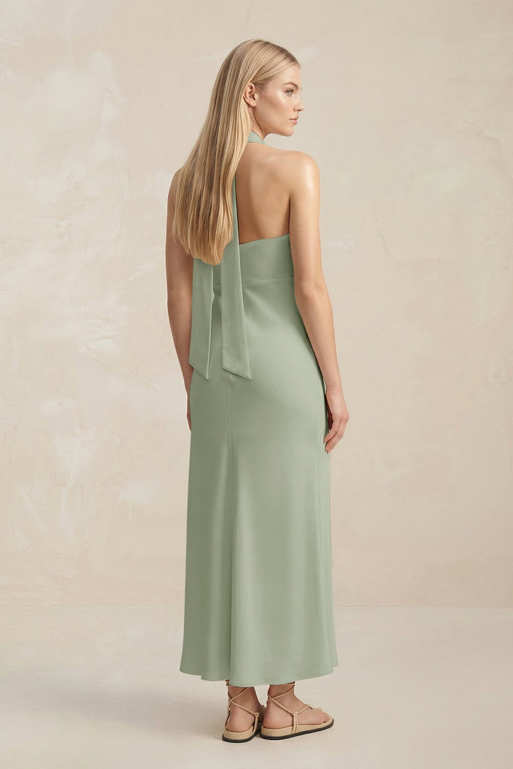 Halter Keyhole Sheath Midi Bridesmaid Dress in Dove Gray - KISS BRIDAL Bridesmaid Dresses