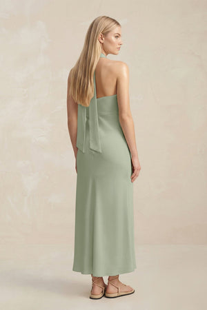 Halter Keyhole Sheath Midi Bridesmaid Dress in Dove Gray - KISS BRIDAL Bridesmaid Dresses