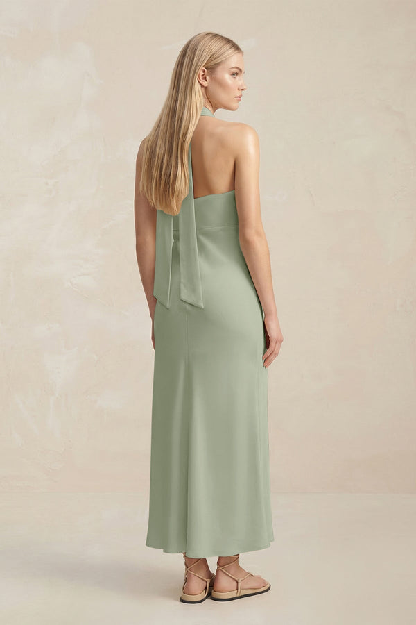 Halter Keyhole Sheath Midi Bridesmaid Dress in Dove Gray - KISS BRIDAL Bridesmaid Dresses