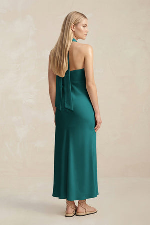 Halter Keyhole Sheath Midi Bridesmaid Dress in Emerald - KISS BRIDAL Bridesmaid Dresses