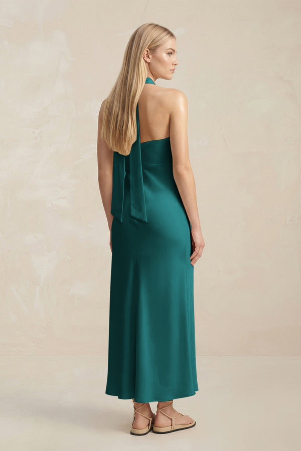 Halter Keyhole Sheath Midi Bridesmaid Dress in Emerald - KISS BRIDAL Bridesmaid Dresses