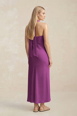Halter Keyhole Sheath Midi Bridesmaid Dress in Fig - KISS BRIDAL Bridesmaid Dresses