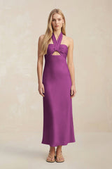 Halter Keyhole Sheath Midi Bridesmaid Dress in Fig - KISS BRIDAL Bridesmaid Dresses