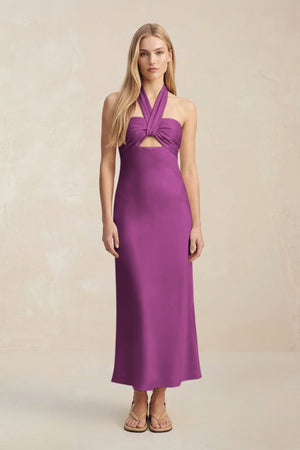 Halter Keyhole Sheath Midi Bridesmaid Dress in Fig - KISS BRIDAL Bridesmaid Dresses