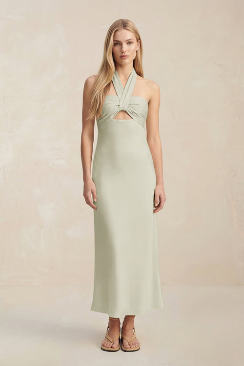 Halter Keyhole Sheath Midi Bridesmaid Dress in Frost - KISS BRIDAL Bridesmaid Dresses