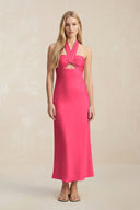 Halter Keyhole Sheath Midi Bridesmaid Dress in Fuchsia - KISS BRIDAL Bridesmaid Dresses