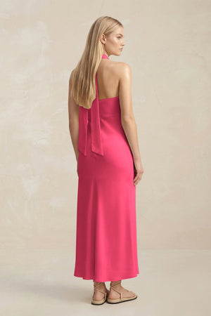 Halter Keyhole Sheath Midi Bridesmaid Dress in Fuchsia - KISS BRIDAL Bridesmaid Dresses