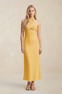 Halter Keyhole Sheath Midi Bridesmaid Dress in Gold - KISS BRIDAL Bridesmaid Dresses