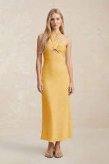 Halter Keyhole Sheath Midi Bridesmaid Dress in Gold - KISS BRIDAL Bridesmaid Dresses
