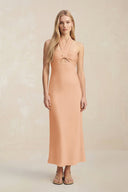 Halter Keyhole Sheath Midi Bridesmaid Dress in Golden Champagne - KISS BRIDAL Bridesmaid Dresses