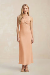 Halter Keyhole Sheath Midi Bridesmaid Dress in Golden Champagne - KISS BRIDAL Bridesmaid Dresses