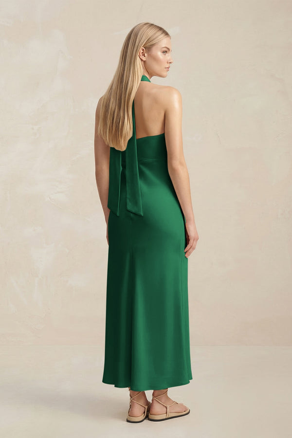Halter Keyhole Sheath Midi Bridesmaid Dress in Green - KISS BRIDAL Bridesmaid Dresses