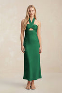 Halter Keyhole Sheath Midi Bridesmaid Dress in Green - KISS BRIDAL Bridesmaid Dresses