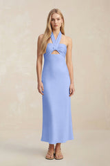 Halter Keyhole Sheath Midi Bridesmaid Dress in Ice - KISS BRIDAL Bridesmaid Dresses