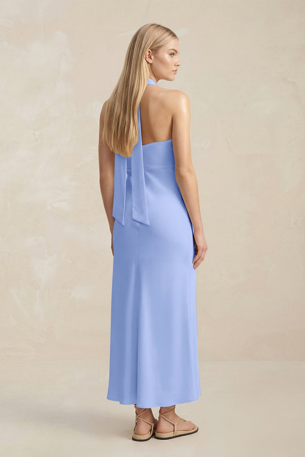 Halter Keyhole Sheath Midi Bridesmaid Dress in Ice - KISS BRIDAL Bridesmaid Dresses
