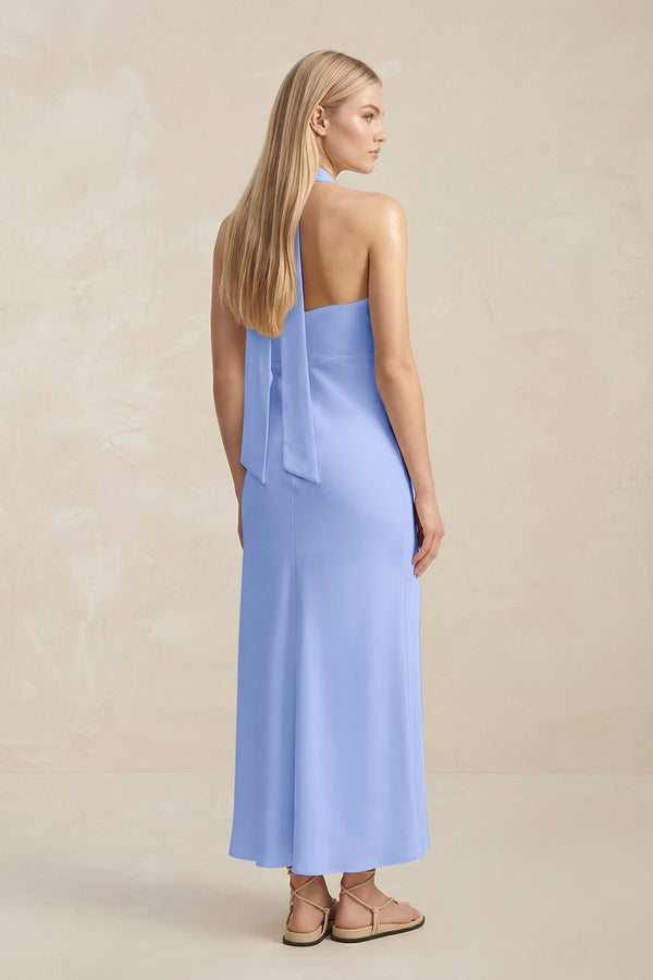 Halter Keyhole Sheath Midi Bridesmaid Dress in Ice - KISS BRIDAL Bridesmaid Dresses