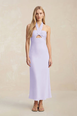 Halter Keyhole Sheath Midi Bridesmaid Dress in Lavender - KISS BRIDAL Bridesmaid Dresses