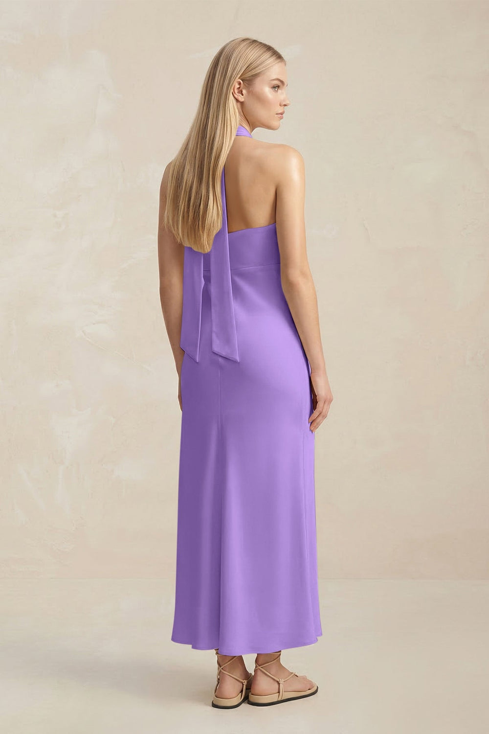 Halter Keyhole Sheath Midi Bridesmaid Dress in Lilac - KISS BRIDAL Bridesmaid Dresses