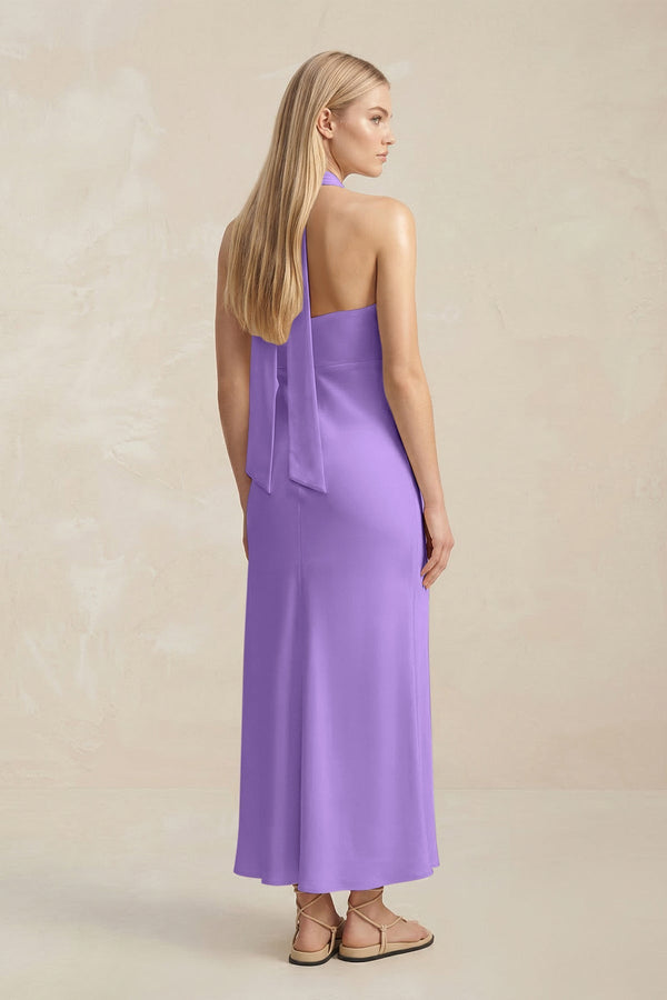 Halter Keyhole Sheath Midi Bridesmaid Dress in Lilac - KISS BRIDAL Bridesmaid Dresses