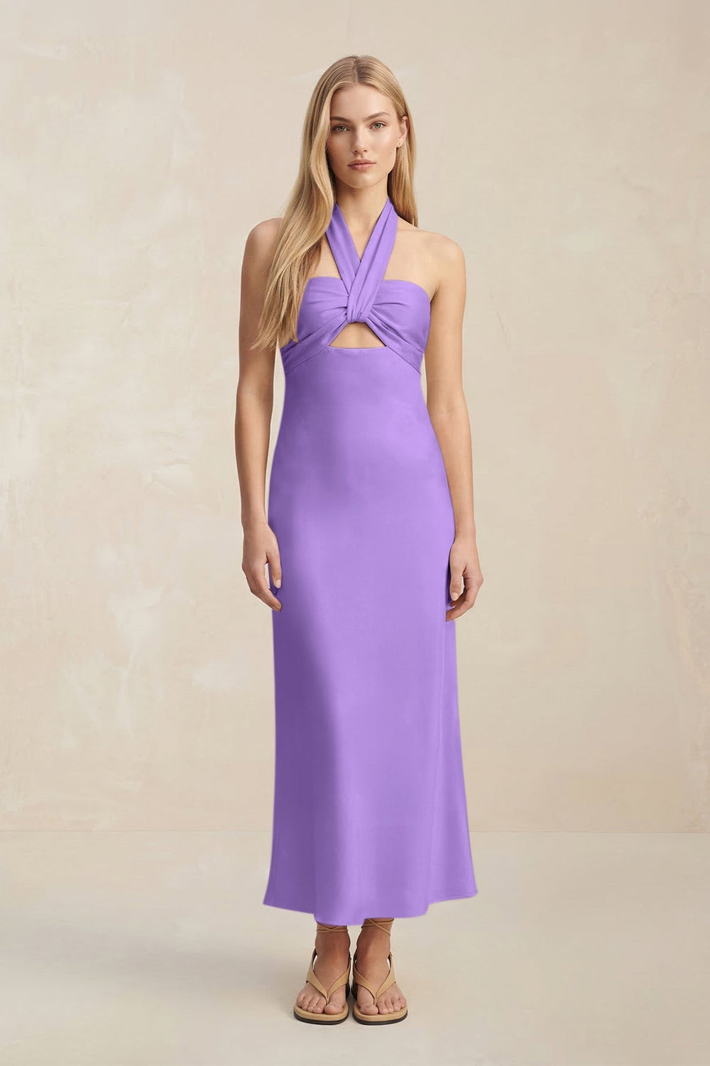 Halter Keyhole Sheath Midi Bridesmaid Dress in Lilac - KISS BRIDAL Bridesmaid Dresses