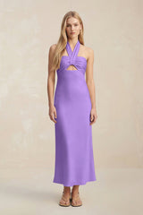 Halter Keyhole Sheath Midi Bridesmaid Dress in Lilac - KISS BRIDAL Bridesmaid Dresses