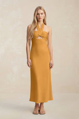 Halter Keyhole Sheath Midi Bridesmaid Dress in Marigold - KISS BRIDAL Bridesmaid Dresses