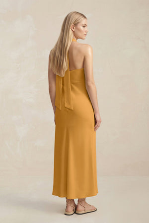 Halter Keyhole Sheath Midi Bridesmaid Dress in Marigold - KISS BRIDAL Bridesmaid Dresses